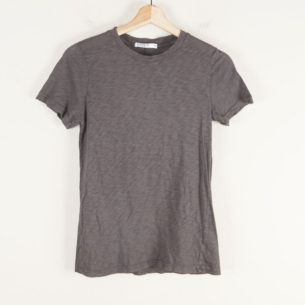 Stateside Short Sleeve Slub Cotton T Shirt Gray Brown Womens Sz XS